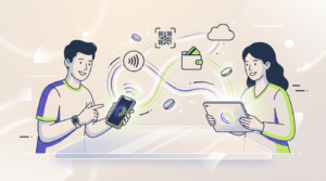 Customer making a mobile payment with a smartphone
